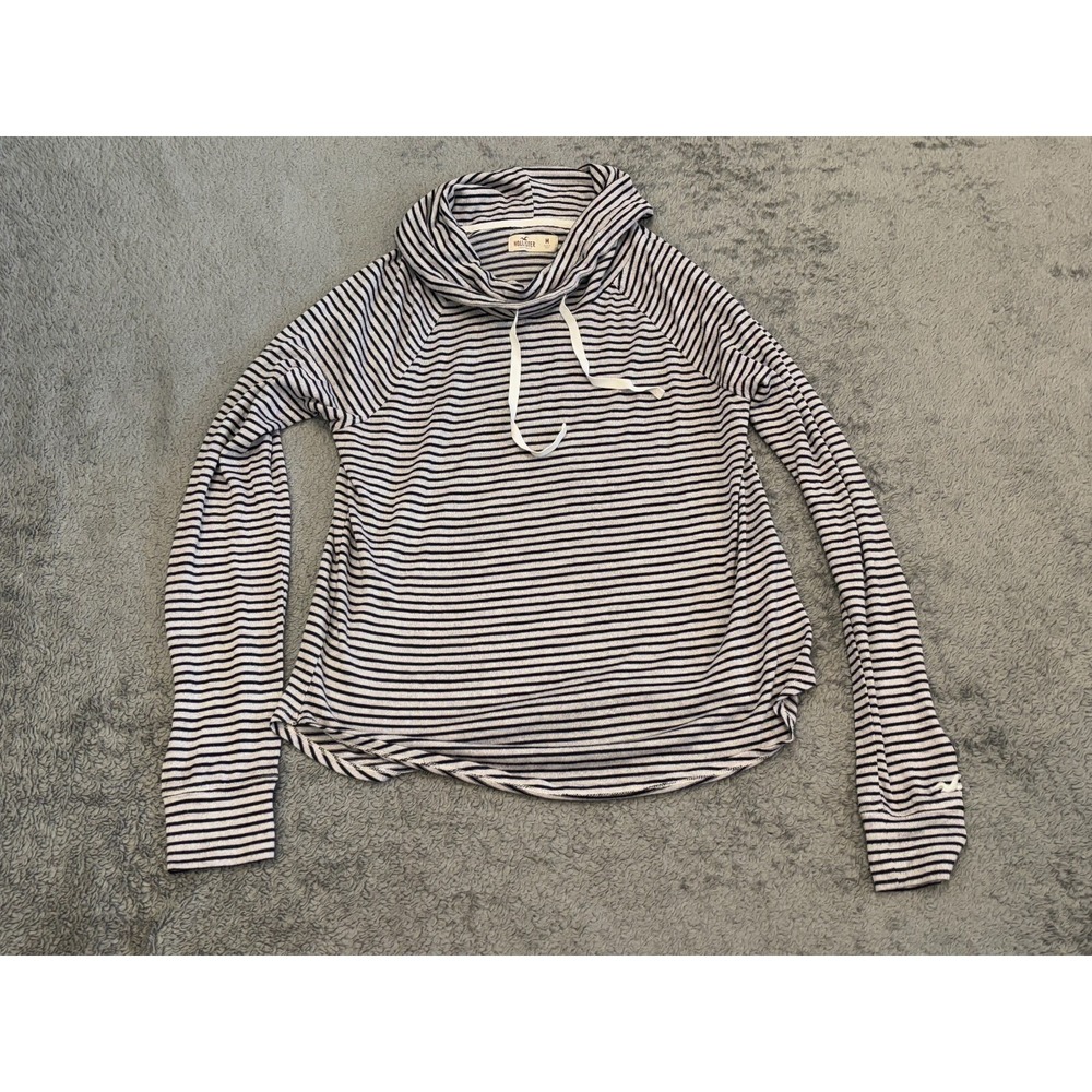 Hollister Cowl Neck Top Womens Medium Long Sleeve Pullover Blue Gray Striped